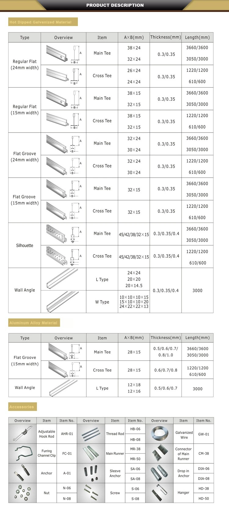 Gold Flat Ceiling Alloy End T-Grids Suspended